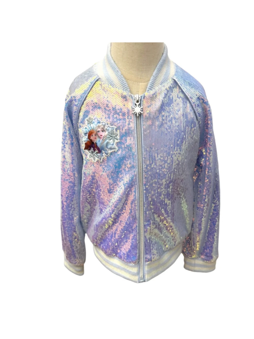 Disney Frozen 2 Anna Elsa Iridescent Sequin Bomber Jacket Girls 5/6